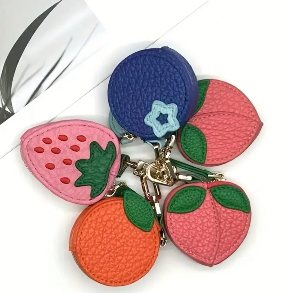 Peach Purse Bag Charm Zippered Coin AirTag AirPod storage Keychain NWT